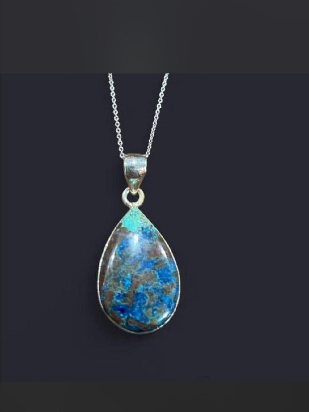 Sterling Silver Teardrop Chrysocolla Pendant Necklace - Blue Green